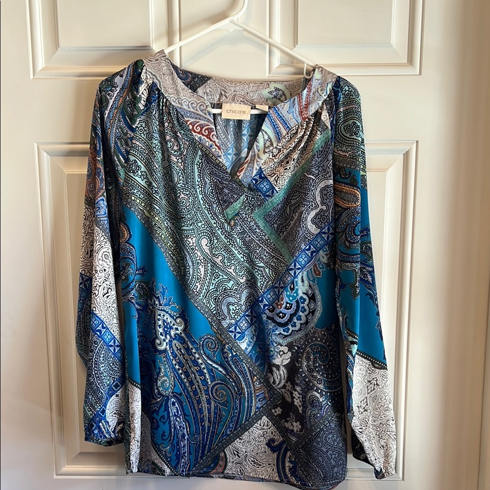 Chico's Blue Asymmetrical 3/4 Sleeve Tunic